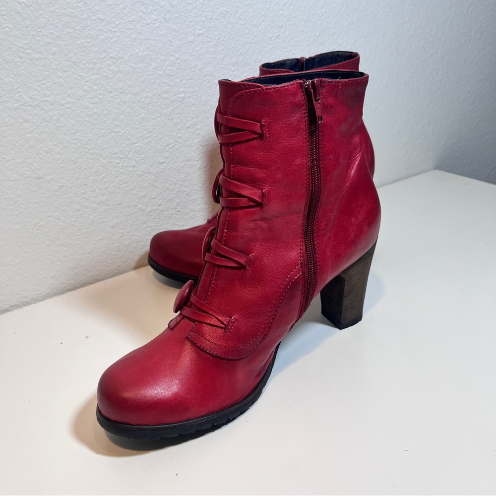 Miz Mooz Red Leather Button Ankle Boots - Picture 3 of 8